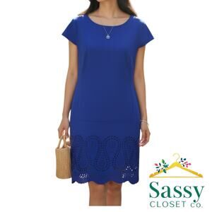 ✨ ANN TAYLOR Purple Laser Cut Hem Dress 10P Petite Cap Sleeve EUC 💜